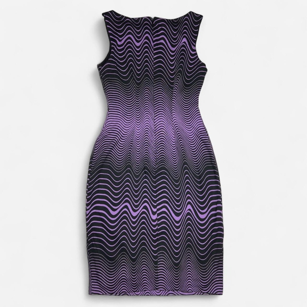 Y2K Cache Vintage Purple Striped Swirl Bodycon Sleeveless Midi Dress - Picture 2 of 6